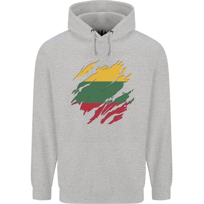 Torn Lithuania Flag Lithuania Day Football Mens 80% Cotton Hoodie Sports Grey