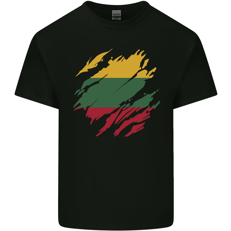 Torn Lithuania Flag Lithuania Day Football Mens Cotton T-Shirt Tee Top Black