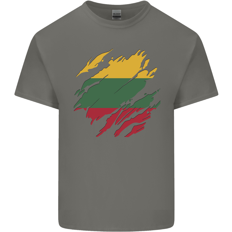 Torn Lithuania Flag Lithuania Day Football Mens Cotton T-Shirt Tee Top Charcoal