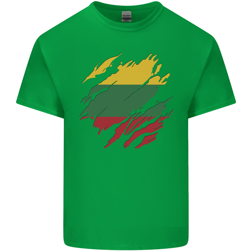 Torn Lithuania Flag Lithuania Day Football Mens Cotton T-Shirt Tee Top Irish Green