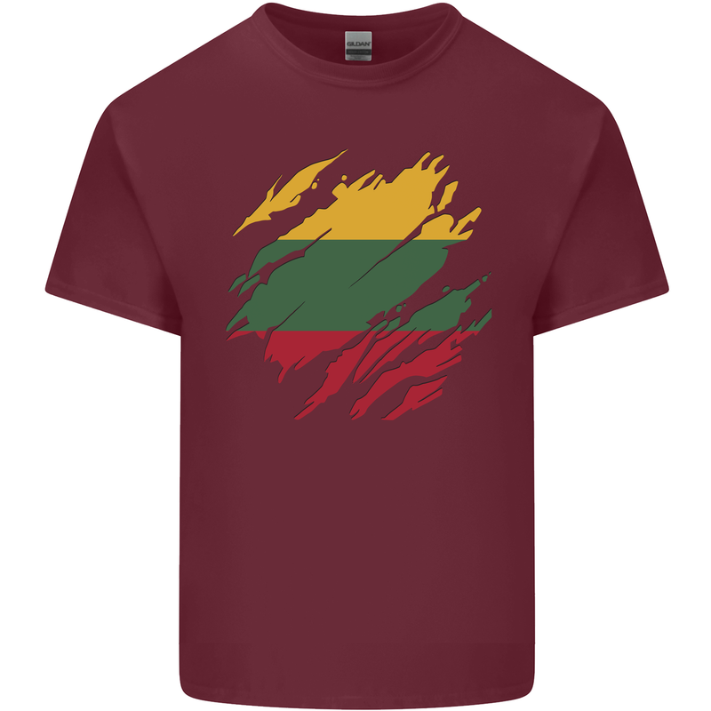 Torn Lithuania Flag Lithuania Day Football Mens Cotton T-Shirt Tee Top Maroon