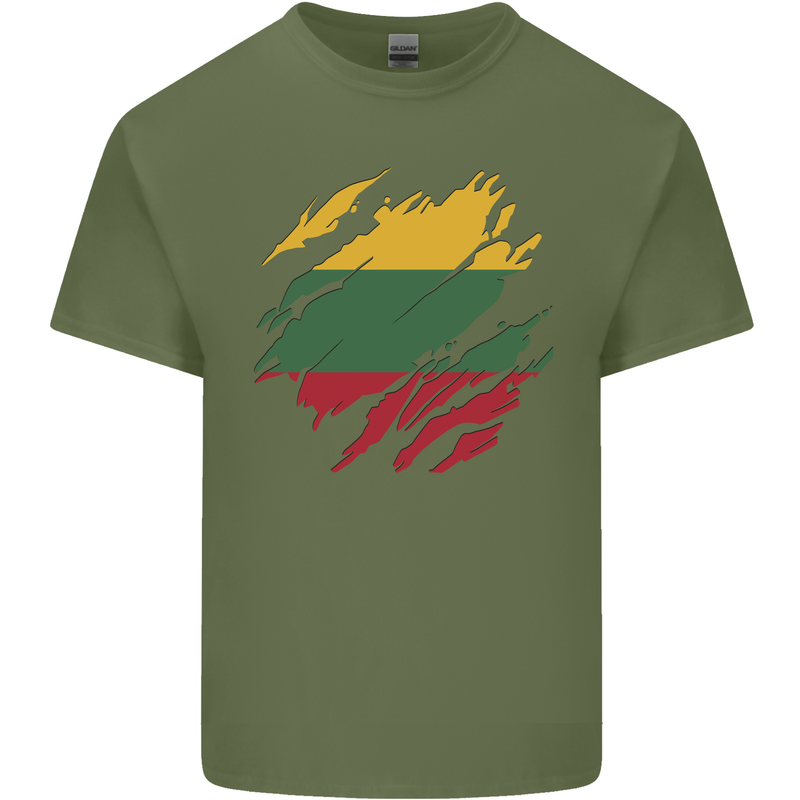 Torn Lithuania Flag Lithuania Day Football Mens Cotton T-Shirt Tee Top Military Green