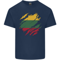 Torn Lithuania Flag Lithuania Day Football Mens Cotton T-Shirt Tee Top Navy Blue
