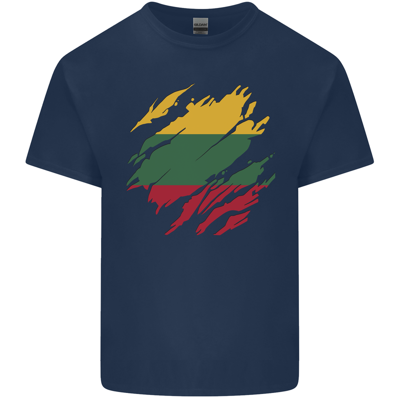 Torn Lithuania Flag Lithuania Day Football Mens Cotton T-Shirt Tee Top Navy Blue