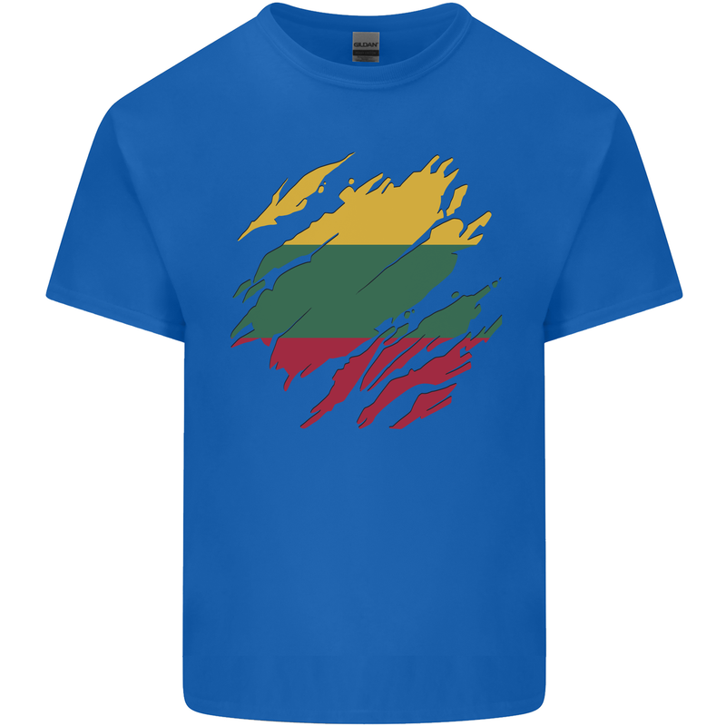 Torn Lithuania Flag Lithuania Day Football Mens Cotton T-Shirt Tee Top Royal Blue