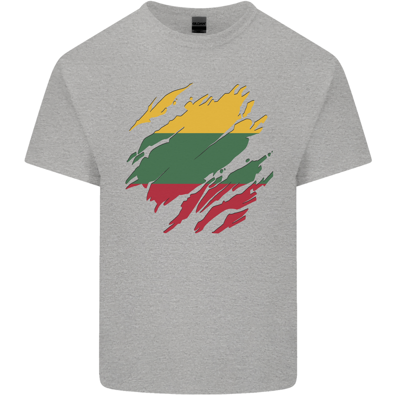 Torn Lithuania Flag Lithuania Day Football Mens Cotton T-Shirt Tee Top Sports Grey