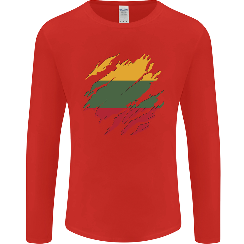 Torn Lithuania Flag Lithuania Day Football Mens Long Sleeve T-Shirt Red