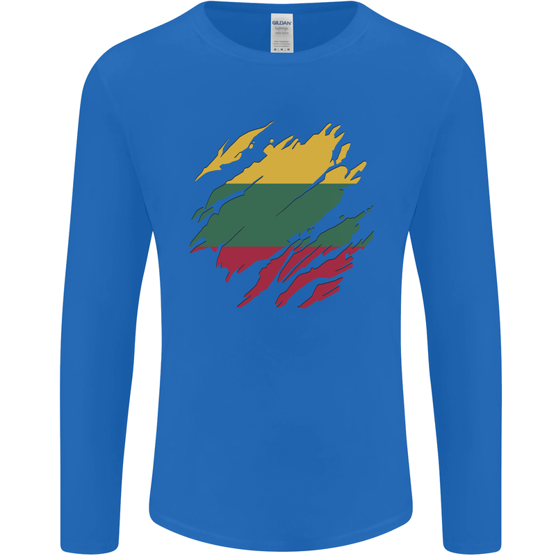 Torn Lithuania Flag Lithuania Day Football Mens Long Sleeve T-Shirt Royal Blue