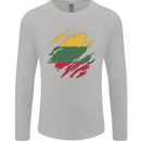 Torn Lithuania Flag Lithuania Day Football Mens Long Sleeve T-Shirt Sports Grey