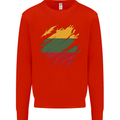 Torn Lithuania Flag Lithuania Day Football Mens Sweatshirt Jumper Bright Red