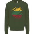 Torn Lithuania Flag Lithuania Day Football Mens Sweatshirt Jumper Forest Green
