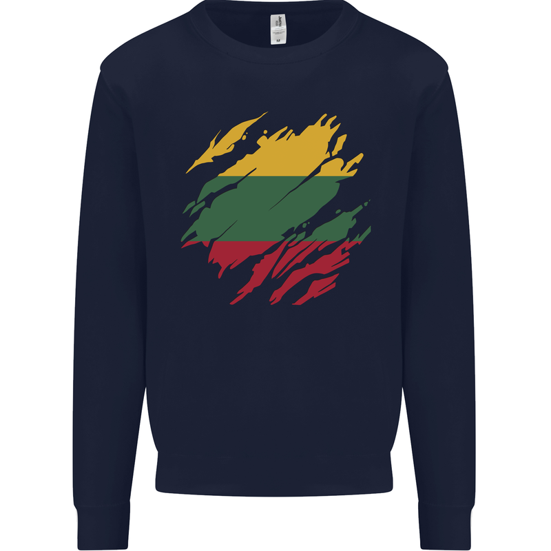 Torn Lithuania Flag Lithuania Day Football Mens Sweatshirt Jumper Navy Blue