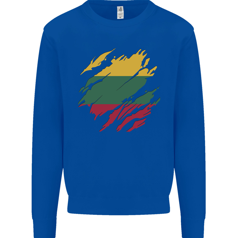 Torn Lithuania Flag Lithuania Day Football Mens Sweatshirt Jumper Royal Blue