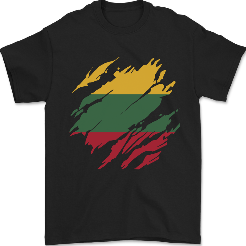 Torn Lithuania Flag Lithuania Day Football Mens T-Shirt 100% Cotton Black