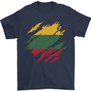 Torn Lithuania Flag Lithuania Day Football Mens T-Shirt 100% Cotton Navy Blue