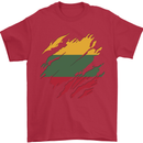 Torn Lithuania Flag Lithuania Day Football Mens T-Shirt 100% Cotton Red