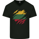 Torn Lithuania Flag Lithuania Day Football Mens V-Neck Cotton T-Shirt Black
