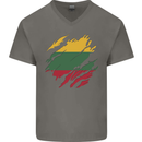 Torn Lithuania Flag Lithuania Day Football Mens V-Neck Cotton T-Shirt Charcoal