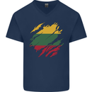 Torn Lithuania Flag Lithuania Day Football Mens V-Neck Cotton T-Shirt Navy Blue