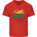 Torn Lithuania Flag Lithuania Day Football Mens V-Neck Cotton T-Shirt Red
