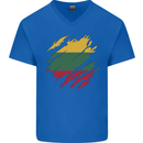 Torn Lithuania Flag Lithuania Day Football Mens V-Neck Cotton T-Shirt Royal Blue