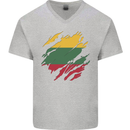 Torn Lithuania Flag Lithuania Day Football Mens V-Neck Cotton T-Shirt Sports Grey