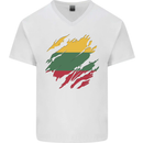 Torn Lithuania Flag Lithuania Day Football Mens V-Neck Cotton T-Shirt White