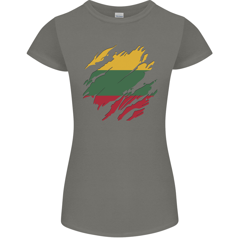 Torn Lithuania Flag Lithuania Day Football Womens Petite Cut T-Shirt Charcoal