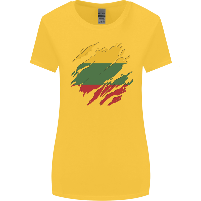 Torn Lithuania Flag Lithuania Day Football Womens Wider Cut T-Shirt Yellow