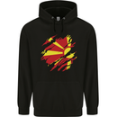 Torn Macedonia Flag Macedonian Day Football Childrens Kids Hoodie Black