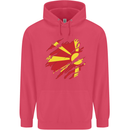 Torn Macedonia Flag Macedonian Day Football Childrens Kids Hoodie Heliconia