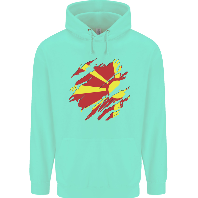 Torn Macedonia Flag Macedonian Day Football Childrens Kids Hoodie Peppermint