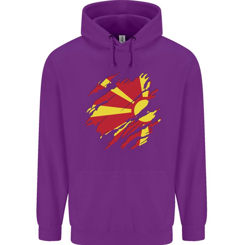 Torn Macedonia Flag Macedonian Day Football Childrens Kids Hoodie Purple