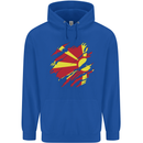Torn Macedonia Flag Macedonian Day Football Childrens Kids Hoodie Royal Blue