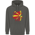 Torn Macedonia Flag Macedonian Day Football Childrens Kids Hoodie Storm Grey
