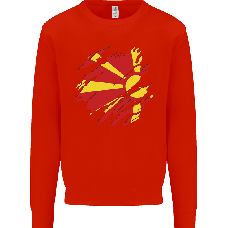 Torn Macedonia Flag Macedonian Day Football Kids Sweatshirt Jumper Bright Red