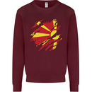 Torn Macedonia Flag Macedonian Day Football Kids Sweatshirt Jumper Maroon
