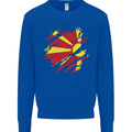 Torn Macedonia Flag Macedonian Day Football Kids Sweatshirt Jumper Royal Blue