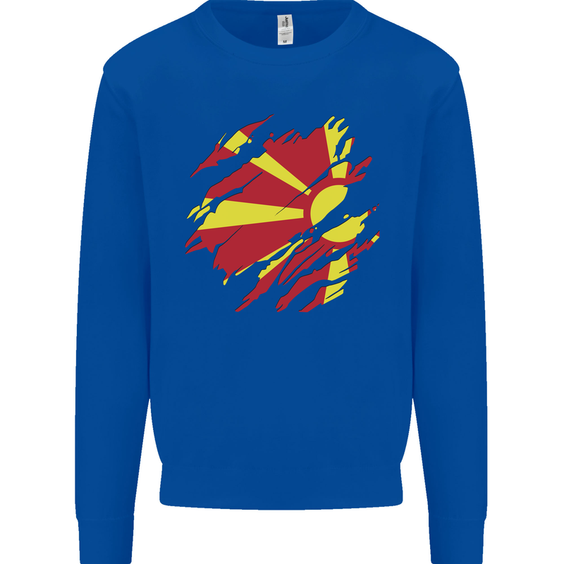 Torn Macedonia Flag Macedonian Day Football Kids Sweatshirt Jumper Royal Blue