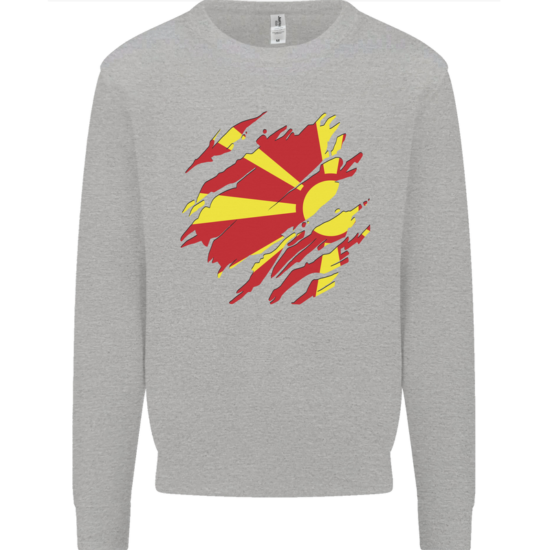 Torn Macedonia Flag Macedonian Day Football Kids Sweatshirt Jumper Sports Grey