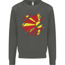 Torn Macedonia Flag Macedonian Day Football Kids Sweatshirt Jumper Storm Grey