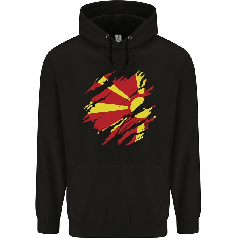 Torn Macedonia Flag Macedonian Day Football Mens 80% Cotton Hoodie Black
