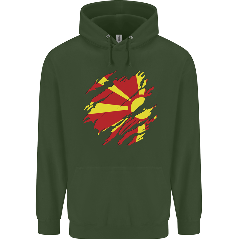 Torn Macedonia Flag Macedonian Day Football Mens 80% Cotton Hoodie Forest Green