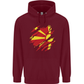 Torn Macedonia Flag Macedonian Day Football Mens 80% Cotton Hoodie Maroon