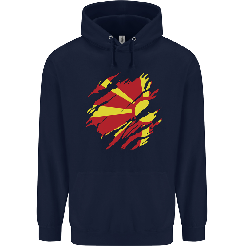 Torn Macedonia Flag Macedonian Day Football Mens 80% Cotton Hoodie Navy Blue