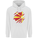 Torn Macedonia Flag Macedonian Day Football Mens 80% Cotton Hoodie White