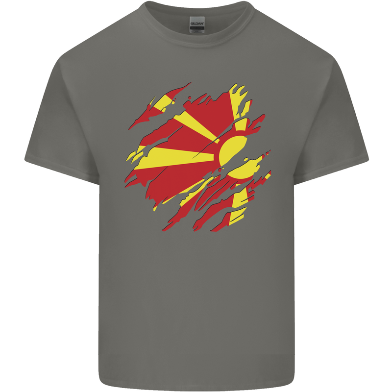 Torn Macedonia Flag Macedonian Day Football Mens Cotton T-Shirt Tee Top Charcoal
