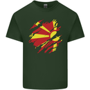 Torn Macedonia Flag Macedonian Day Football Mens Cotton T-Shirt Tee Top Forest Green