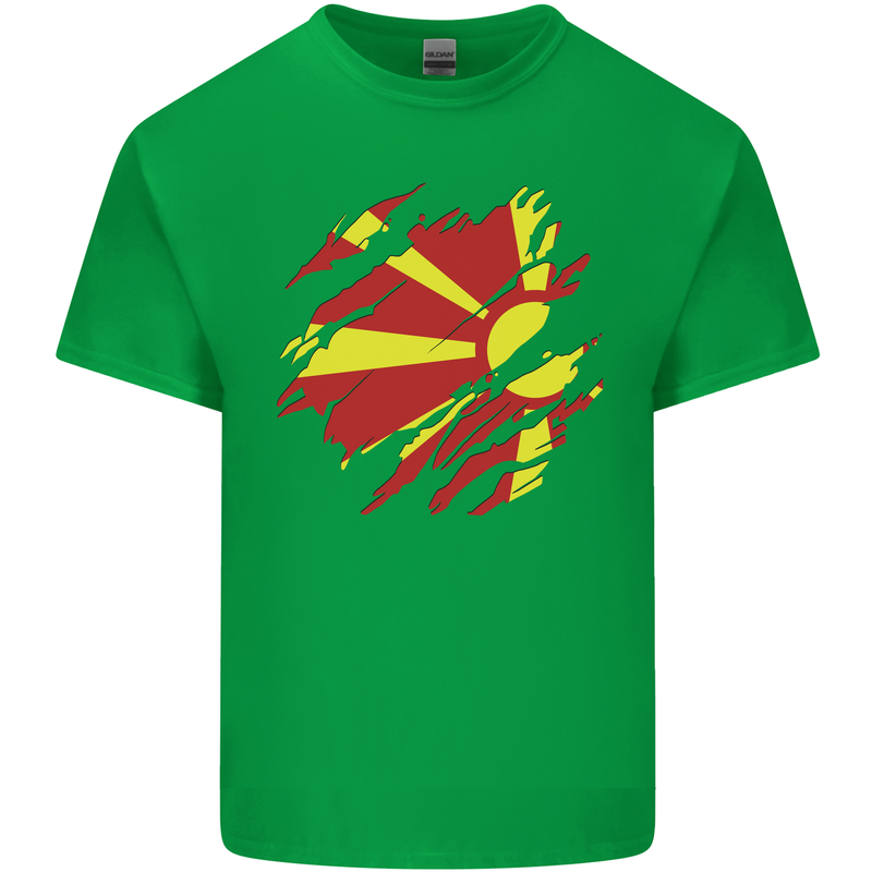 Torn Macedonia Flag Macedonian Day Football Mens Cotton T-Shirt Tee Top Irish Green
