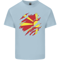 Torn Macedonia Flag Macedonian Day Football Mens Cotton T-Shirt Tee Top Light Blue
